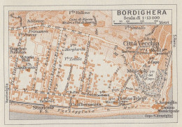 Bordighera, Pianta Della Città, Carta Geografica Epoca, 1937 Vintage Map - Carte Geographique