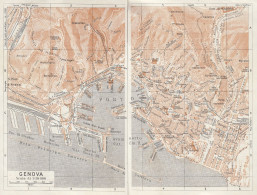 Genova, Pianta Della Città, Carta Geografica Epoca, 1937 Vintage Map - Geographische Kaarten