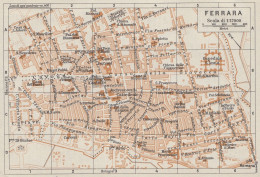 Ferrara, Pianta Della Città, Carta Geografica Epoca, 1937 Vintage Map - Carte Geographique