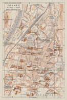 Trento, Pianta Della Città, Carta Geografica Epoca, 1937 Vintage Map - Landkarten