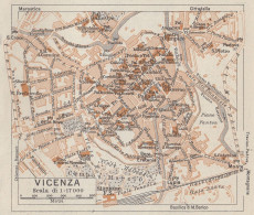 Vicenza, Pianta Della Città, Carta Geografica Epoca, 1937 Vintage Map - Landkarten