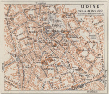 Udine, Pianta Della Città, Carta Geografica Epoca, 1937 Vintage Map - Carte Geographique