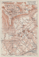 Bergamo, Pianta Della Città, Carta Geografica Epoca, 1937 Vintage Map - Geographische Kaarten