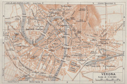 Verona, Pianta Della Città, Carta Geografica Epoca, 1937 Vintage Map - Landkarten