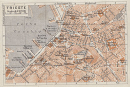Trieste, Pianta Della Città, Carta Geografica Epoca, 1937 Vintage Map - Cartes Géographiques