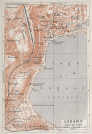 Svizzera, Lugano, Pianta Della Città, Carta Geografica, 1937 Vintage Map - Carte Geographique