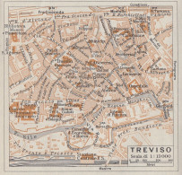 Treviso, Pianta Della Città, Carta Geografica Epoca, 1937 Vintage Map - Carte Geographique