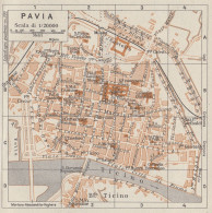 Pavia, Pianta Della Città, Carta Geografica Epoca, 1937 Vintage Map - Carte Geographique