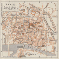 Pavia, Pianta Della Città, Carta Geografica Epoca, 1937 Vintage Map - Geographische Kaarten