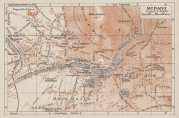 Merano, Pianta Della Città, Carta Geografica Epoca, 1937 Vintage Map - Cartes Géographiques