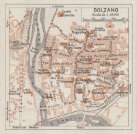 Bolzano, Pianta Della Città, Carta Geografica Epoca, 1937 Vintage Map - Carte Geographique