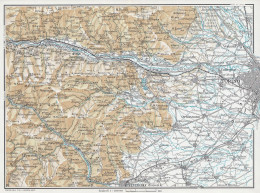 Pinerolo E Dintorni, Giaveno, Cumiana, Carta Geografica Epoca, Vintage Map - Carte Geographique
