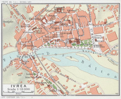 Ivrea, Pianta Della Città, Carta Geografica Epoca, Vintage Map - Geographische Kaarten