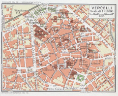 Vercelli, Pianta Della Città, Carta Geografica Epoca, Vintage Map - Landkarten
