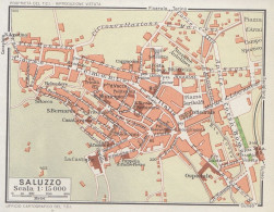 Saluzzo, Pianta Della Città, Carta Geografica Epoca, Vintage Map - Cartes Géographiques