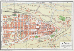 Cuneo, Pianta Della Città, Carta Geografica Epoca, Vintage Map - Carte Geographique