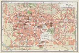 Asti, Pianta Della Città, Carta Geografica Epoca, Vintage Map - Carte Geographique