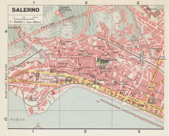 Salerno, Pianta Della Città, Mappa Epoca, Vintage Map - Cartes Géographiques