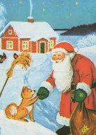 PAPÁ NOEL Animales NAVIDAD Fiesta Vintage Tarjeta Postal CPSM #PAK939.ES - Santa Claus