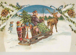 WEIHNACHTSMANN SANTA CLAUS Neujahr Weihnachten HIRSCH Vintage Ansichtskarte Postkarte CPSM #PBB213.DE - Santa Claus