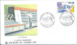 Enveloppe Journee Du Timbre 1991 Le Tri Postal  Cachet Andernos - Documents Of Postal Services