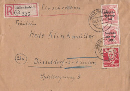 SBZ R-Brief Mif Minr.2x 192,220 Halle/S. 31.3.49 Gel. Nach Düsseldorf - Storia Postale