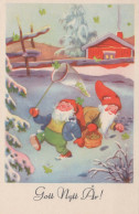 Happy New Year Christmas GNOME Vintage Postcard CPSMPF #PKD371.GB - Neujahr