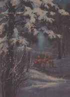 Happy New Year Christmas DEER Vintage Postcard CPSM #PAU761.GB - Nouvel An