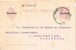 54984. Entero Postal RIPOLL (Gerona) 1932. Alfonso XIII Vaquer Sobrecarga REPUBLICA, Num 61 - 1931-....