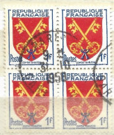 FRANCE N° 1047 1F JAUNE  ET ROUGE ORANGE BLASON DU COMTAT VENAISSIN  BLOC DE 4 OBL - Used Stamps