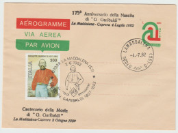 Aérogramme . 175° Anniversaire De La Naissance De  Garibaldi . 1982 . La Maddalena . - Interi Postali
