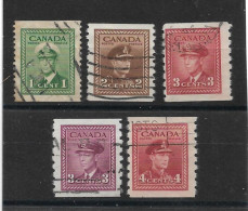 CANADA 1942 - 1943 COIL STAMPS SET IMPERF X PERF 8 SG 389/393 FINE USED Cat £26 - Usati