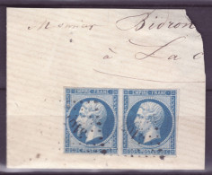 FRANCE 1853-1860 20 C Bleu YT N°14 Pair, Partie D'une Enveloppe - 1853-1860 Napoleone III