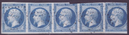 FRANCE 1853-1860 20 C Bleu YT N°14 Se-Tenant (5 Stamps) / Two Holes - 1853-1860 Napoleon III