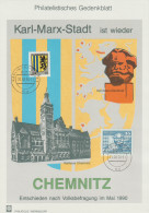 DDR, 1990 Gedenkblatt " Karl-Marx-Stadt Ist Wieder Chemnitz" Mit Den Marken DDR Nr. 2859 Und 2506 - Brieven En Documenten