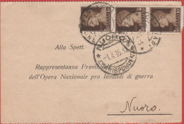 ITALIA - Storia Postale Regno - 1935 - 3x 10c Imperiale - Cartolina Prestampata ONIG - Viaggiata Da Cagliari Per Nuoro - Marcophilie