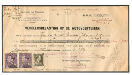 TP 431(2)+TP S/reçu Ministerie Financiën Verkeerbelasting Borgerhout 1939  > Wilrijk - Cartas & Documentos