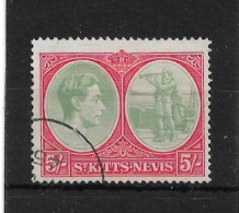 ST. KITTS-NEVIS 1938 5s  SG 77ac BREAK IN FRAME ABOVE ORNAMENT VARIETY CHALK-SURFACED PAPER FINE USED Cat £500 - St.Cristopher-Nevis & Anguilla (...-1980)