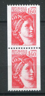 26468 FRANCE N°2158/8a** 1F60 Sabine N° Rouge 450 En Paire  1981  TB - Roulettes