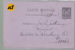 Entier Postaux Postal  Type Sage 10 C    Sur Carte -postale 1885 Départ Dargnies       Destination Paris - 1877-1920: Semi-moderne Periode