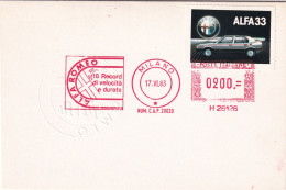 1983 AFFRANCATURA MECCANICA ROSSA EMA Cartolina 75° ALFA ROMEO  ALFA 33 - 1981-90: Storia Postale