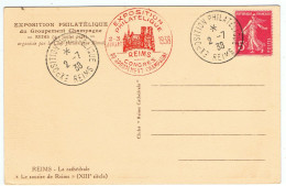 Exposition Philatélique Du Groupement Champagne / Reims 1938 / Carte " Le Sourire De Reims " - Matasellos Conmemorativos