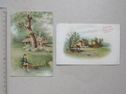 CARTE POSTALE Chocolat AIGUEBELLE: PAYSAGE De CAMPAGNE Lot 2 Différentes Même Série - Pêcheur Mouton Ferme - Aiguebelle