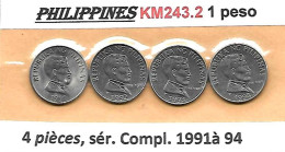 PHILIPPINES  Réforme Coinage, 1 Peso  José RIZAL Petit  BULL   KM 243.2  Série Complète De 4 Monnaies - Filippine