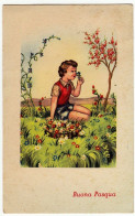 BUONA PASQUA - BAMBINO CON FIORI - 1957 - Vedi Retro - Formato Piccolo - Pasen