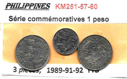 PHILIPPINES  Réforme Coinage, 1 Piso   KM 251-57-60 Série Commémorative De 3 Monnaies  TTB. - Philippinen