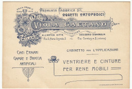 CARTONCINO DA VISITA - VIOLA GAETANO - MILANO - PREMIATA FABBRICA DI OGGETTI ORTOPEDICI - 1909 - Vedi Retro - Tarjetas De Visita