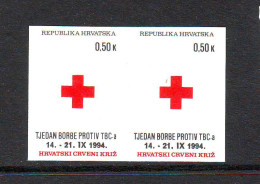 Croatia 1994 Charity Stamp Mi.No.38 RED CROSS TBC Imperforate Pair Through Green  MNH - Croatia