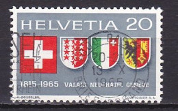 Switzerland, 1965, Valais Neuchatel & Geneva In Confederation 150th Anniv, 20c, USED - Usati