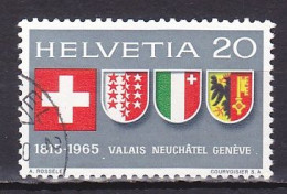 Switzerland, 1965, Valais Neuchatel & Geneva In Confederation 150th Anniv, 20c, USED - Usados